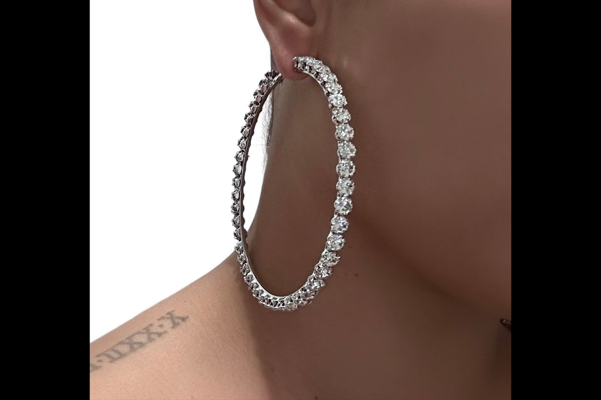 CRYSTAL SILVER HOOPS